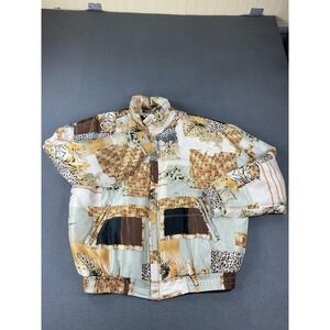 Fu Da International Jacket Mens Medium‎ Multicolor Silk Tiger Print Puffer Zip